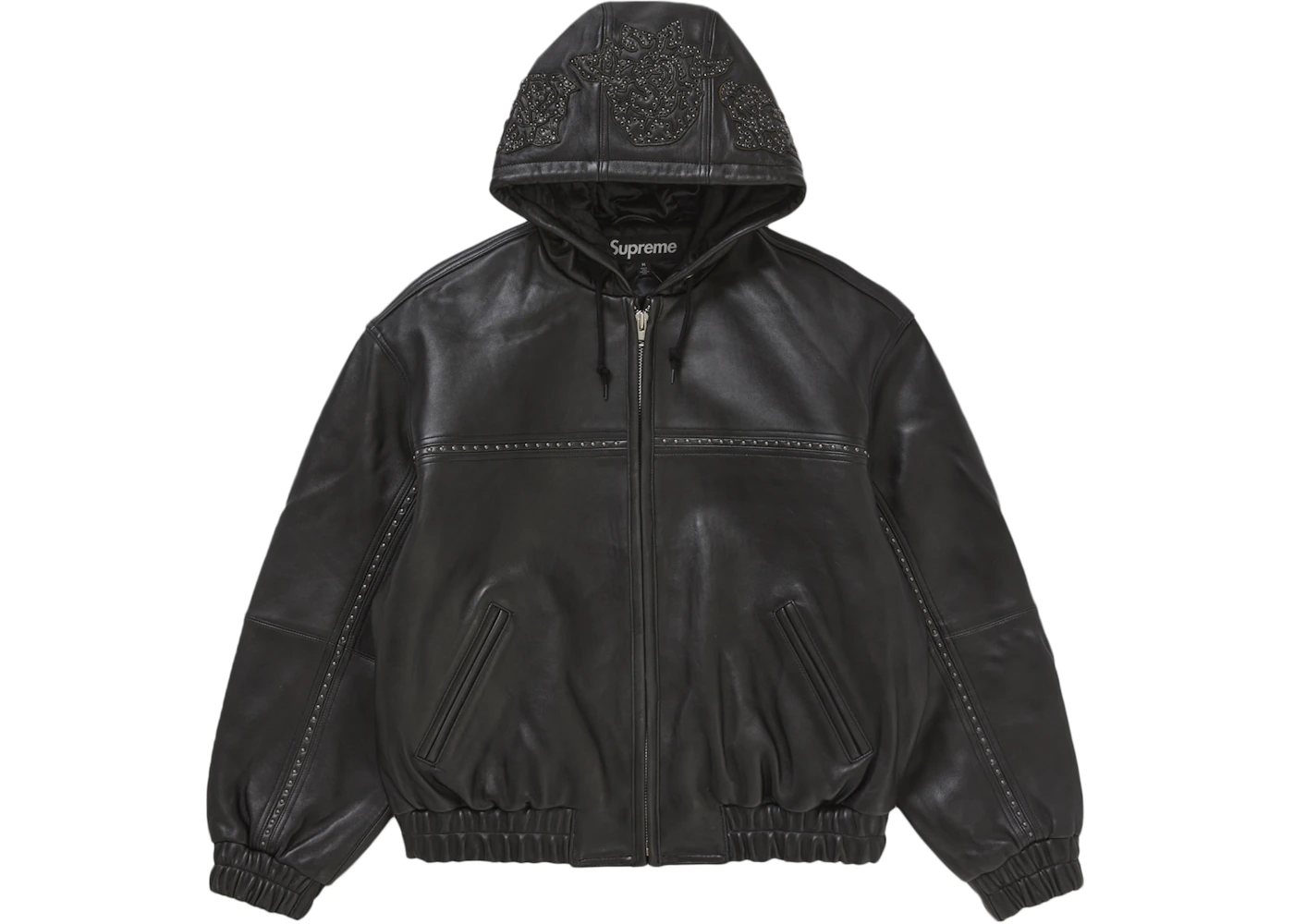 Supreme Studded Hooded Leather Jacket Black Men's - SS25 - US