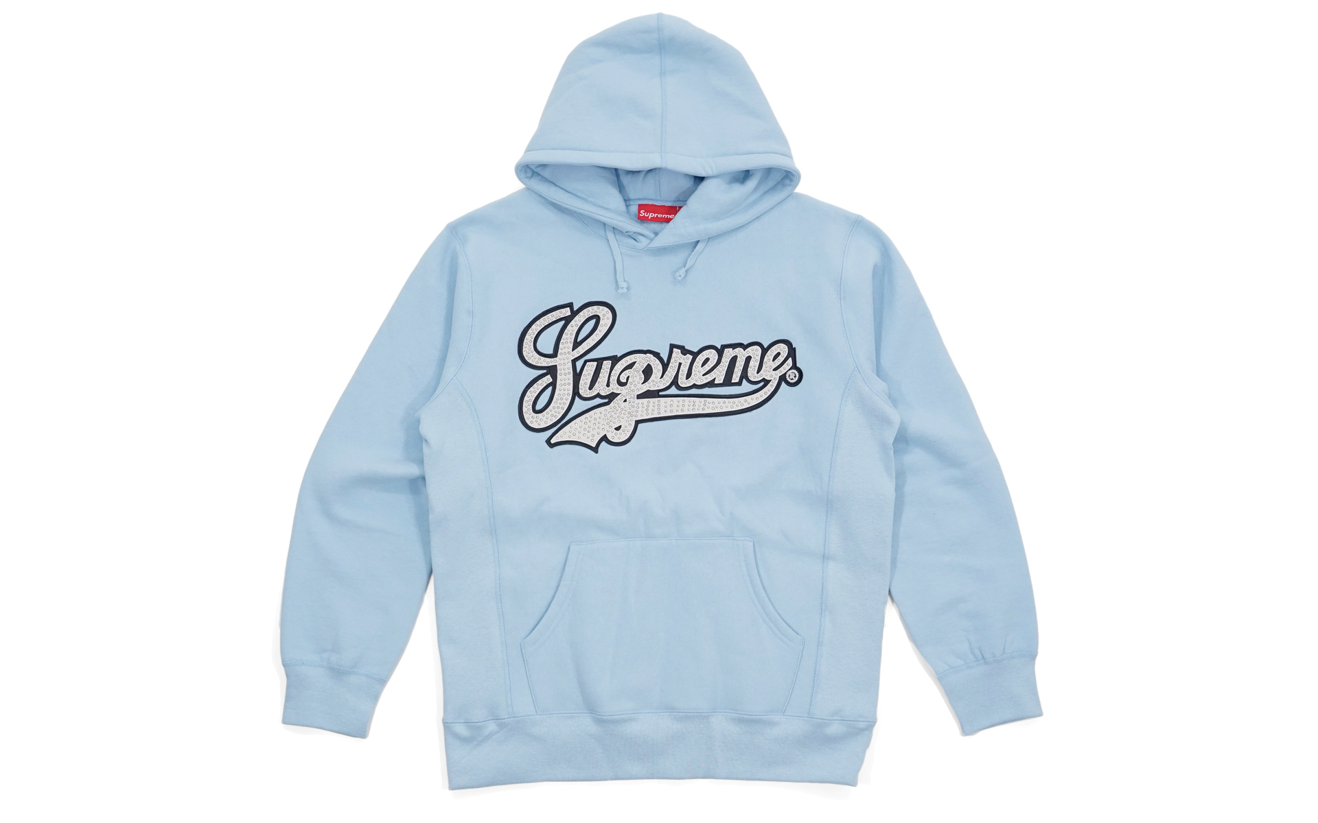 Supreme Studded Leather Script Hooded Sweatshirt Light Blue - SS16