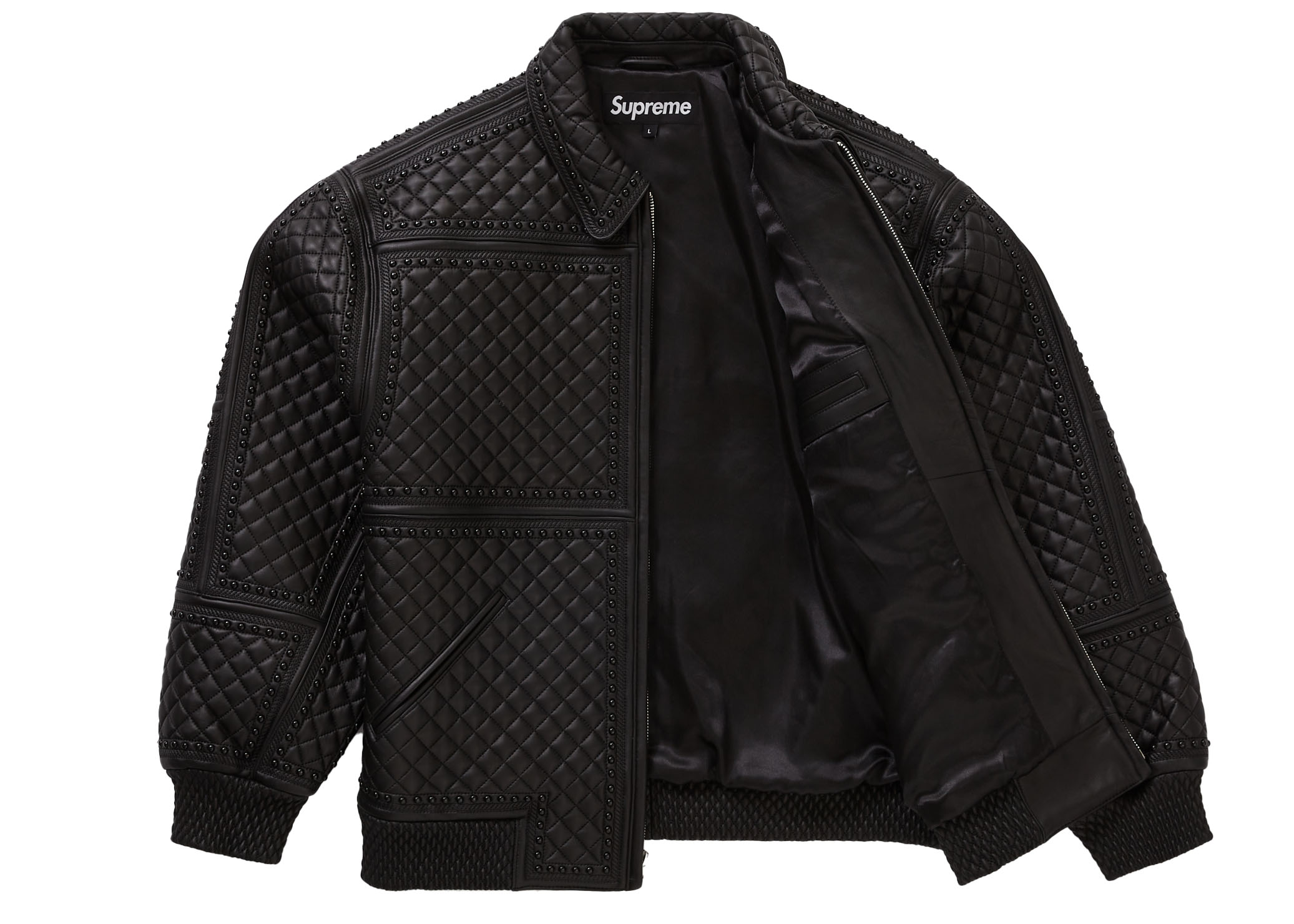 Supreme Studded Quilted Leather Jacket Black メンズ - FW22 - JP