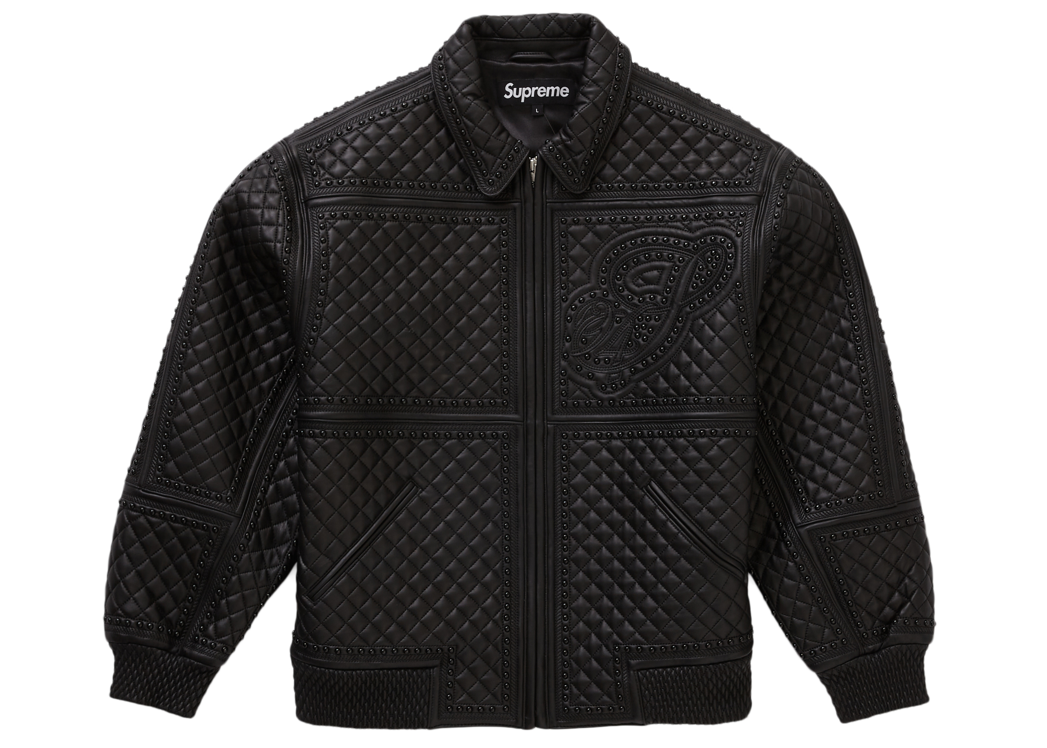 Supreme Studded Quilted Leather Jacket Black メンズ - FW22 - JP