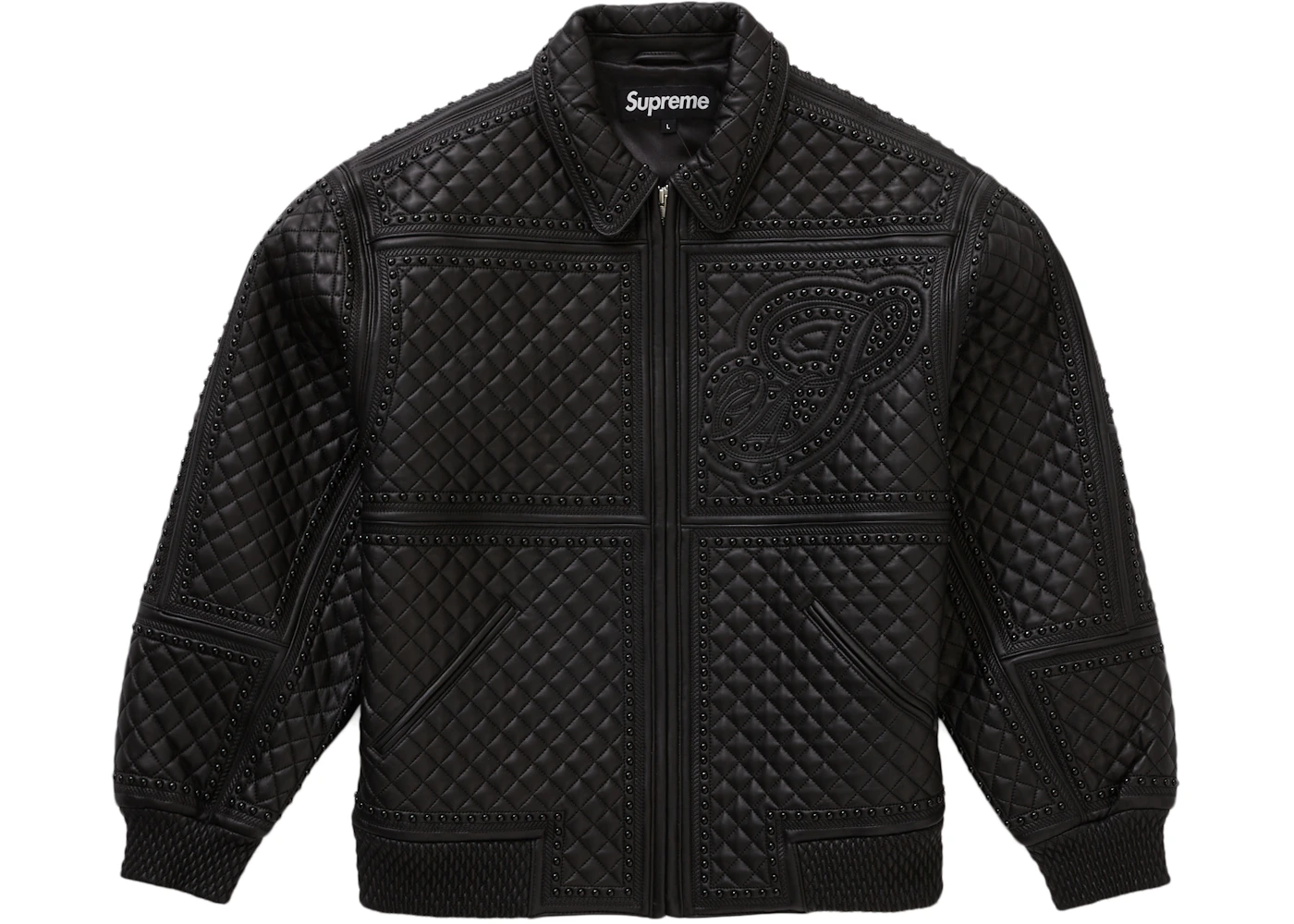 Supreme Studded Quilted Leather Jacket Black Men's FW22 US