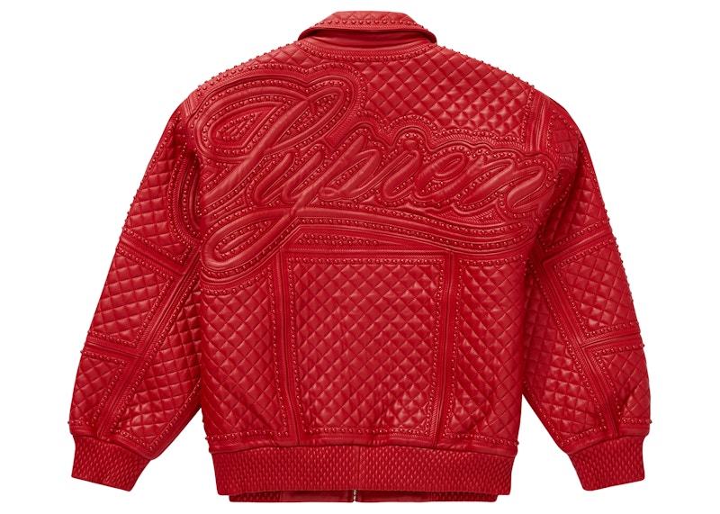 Supreme Studded Quilted Leather Jacket Red 男装- FW22 - CN