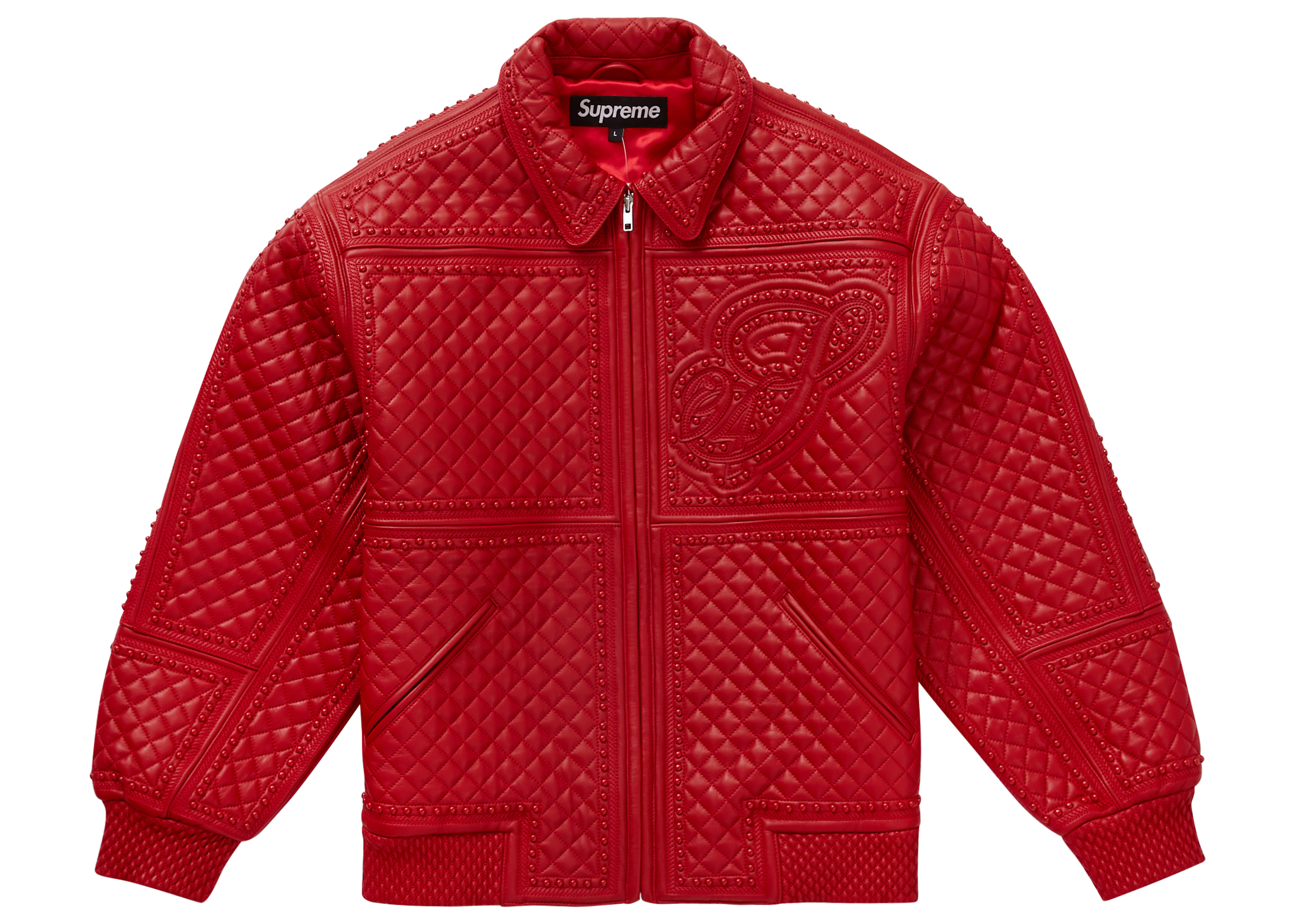 Supreme Studded Quilted Leather Jacket Red - FW22 Men's - GB
