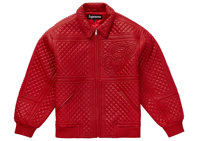 Supreme Studded Quilted Leather Jacket Red - FW22 メンズ - JP