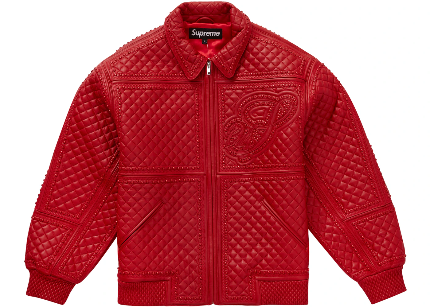 Supreme Studded Quilted Leather Jacket Red Men's - FW22 - US