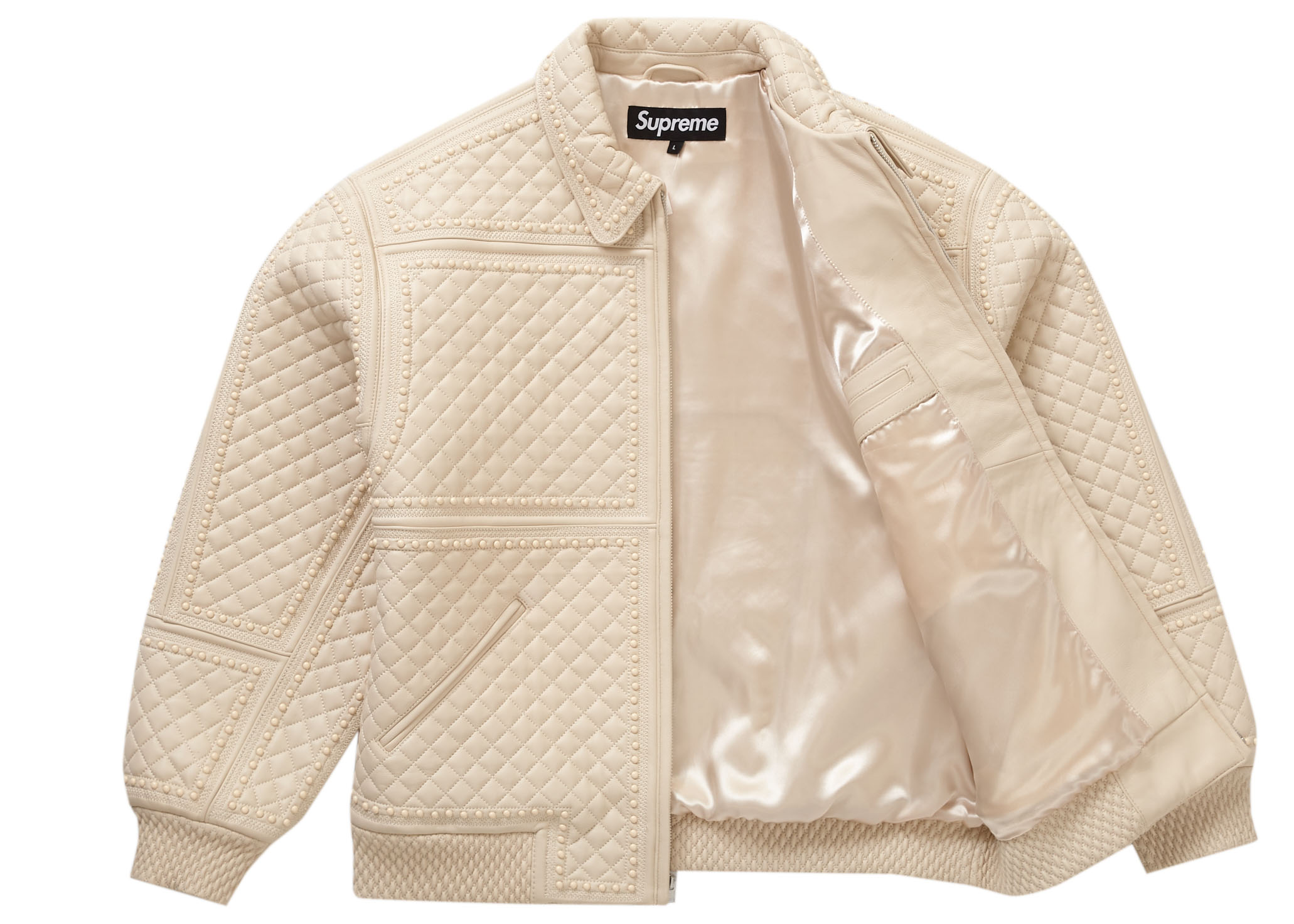 Supreme Studded Quilted Leather Jacket White Men's - FW22 - US