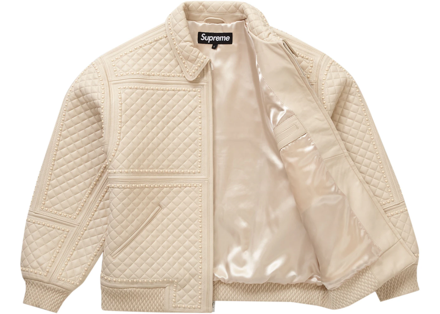 Supreme Studded Quilted Leather Jacket White Men's - FW22 - US