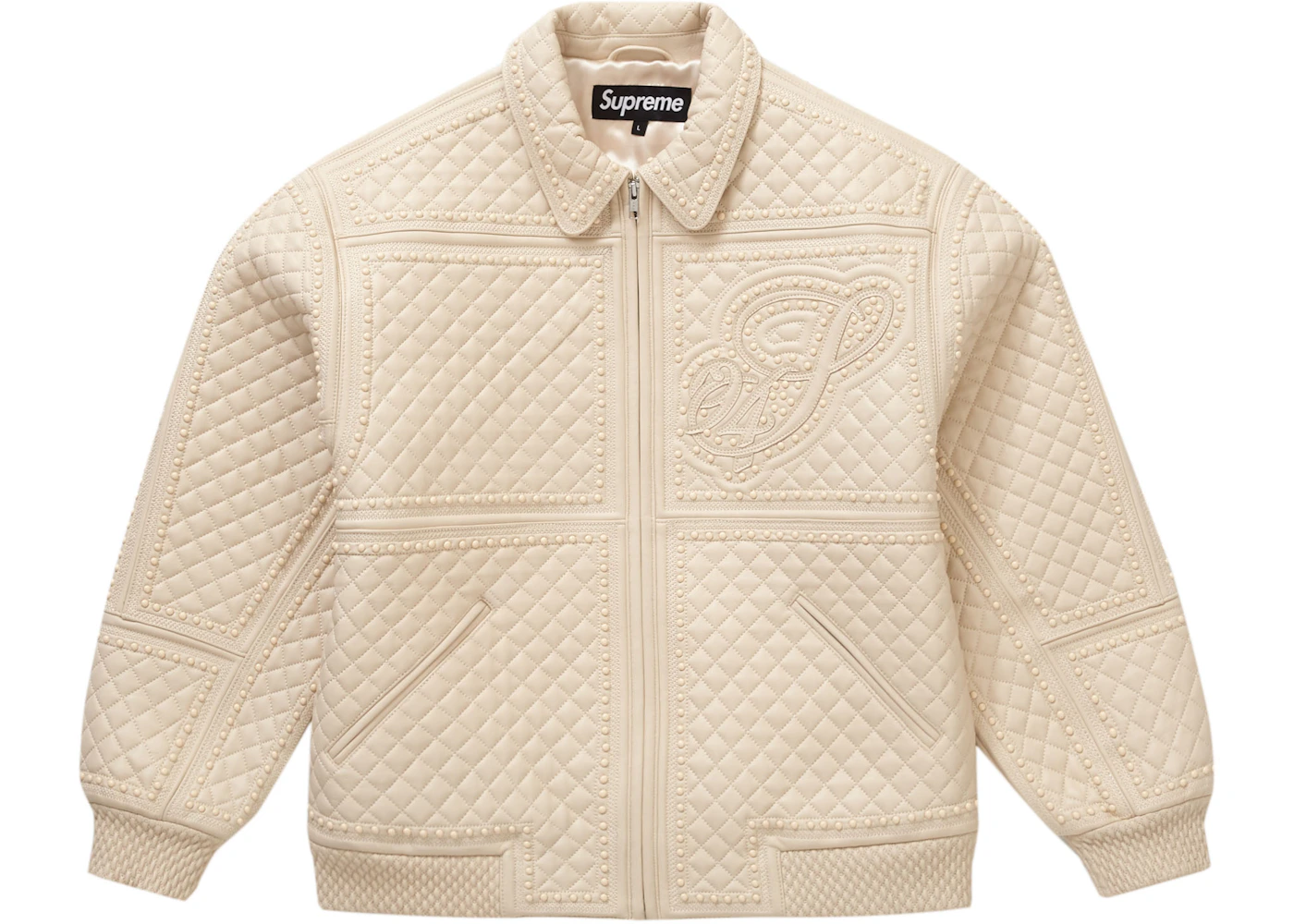 Supreme Studded Quilted Leather Jacket White Men's - FW22 - GB