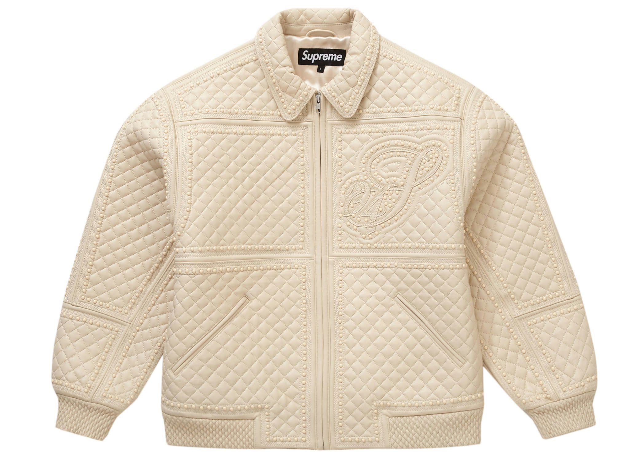Supreme Studded Quilted Leather Jacket White - FW22 - KR