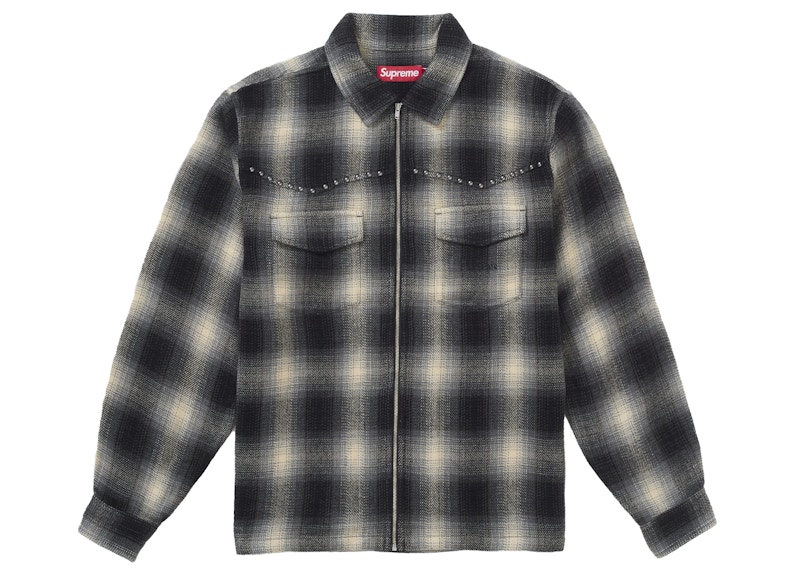 Supreme Studded Shadow Plaid Zip Up Shirt Black Men's - FW25