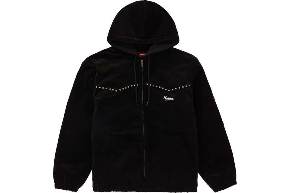 Supreme Studded Velvet Hooded Work Jacket Black