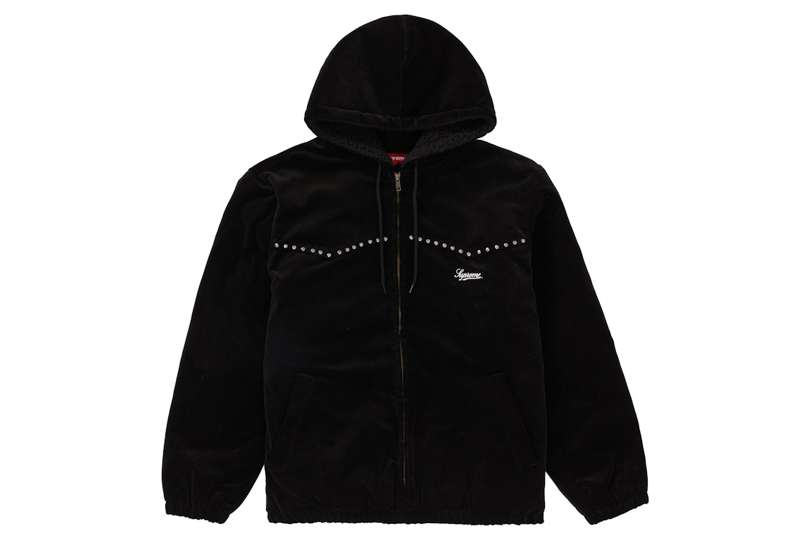 Pre-owned Supreme Studded Velvet Hooded Work Jacket Black