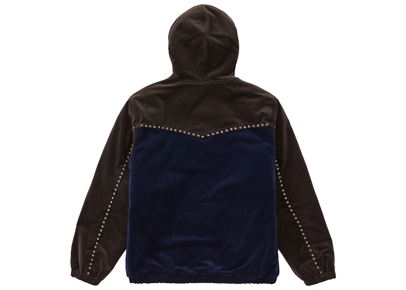 Supreme Studded Velvet Hooded Work Jacket Navy