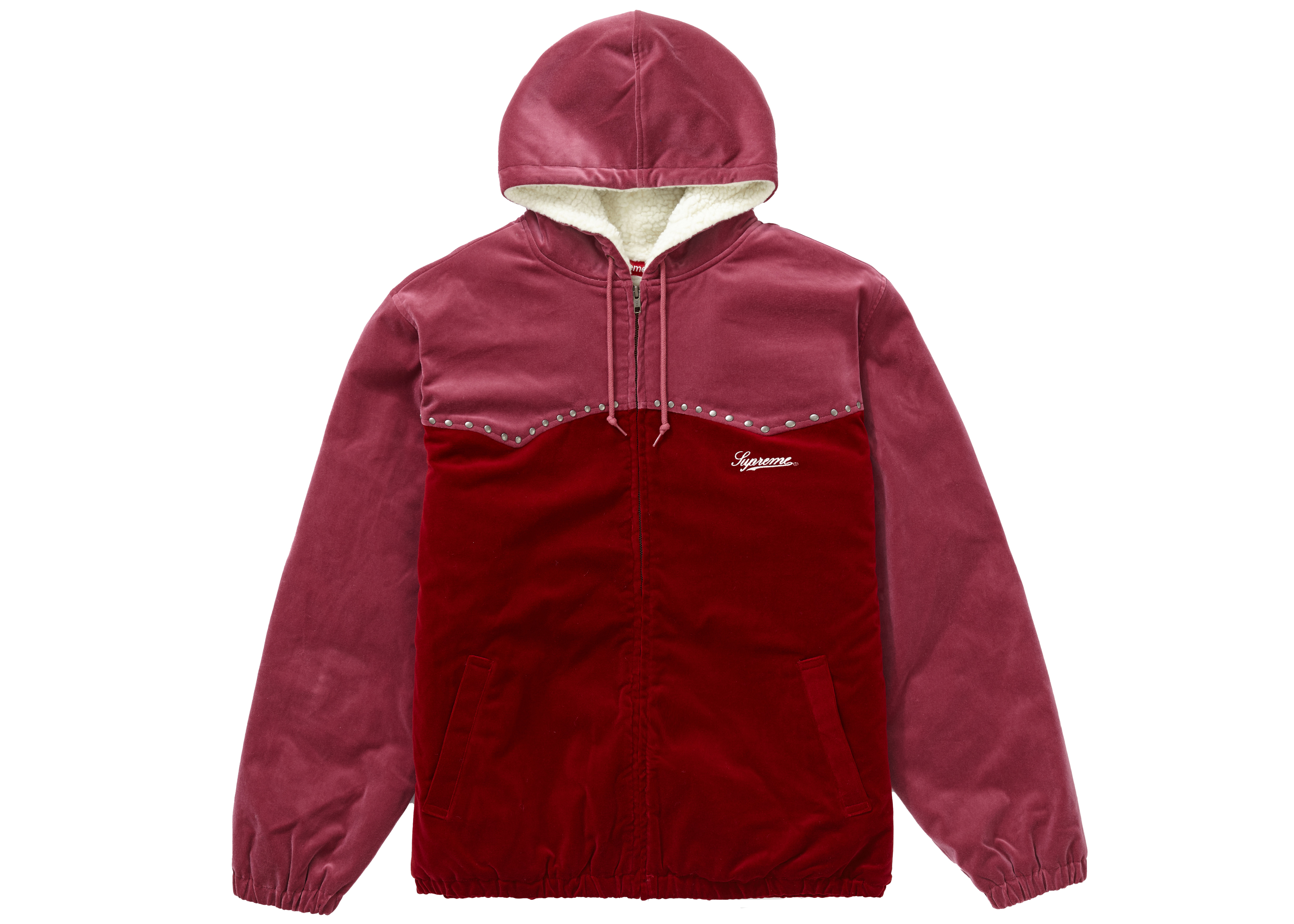 Supreme Studded Velvet Hooded Work Jacket Red 男装- FW21 - CN