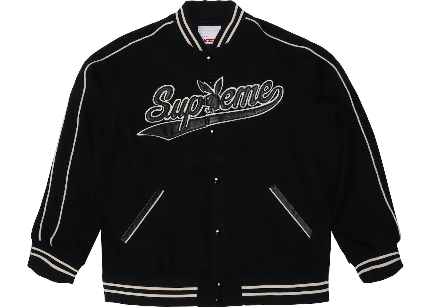 Supreme Playboy Wool Varsity Jacket Black Fw17 - blue supreme jacket roblox