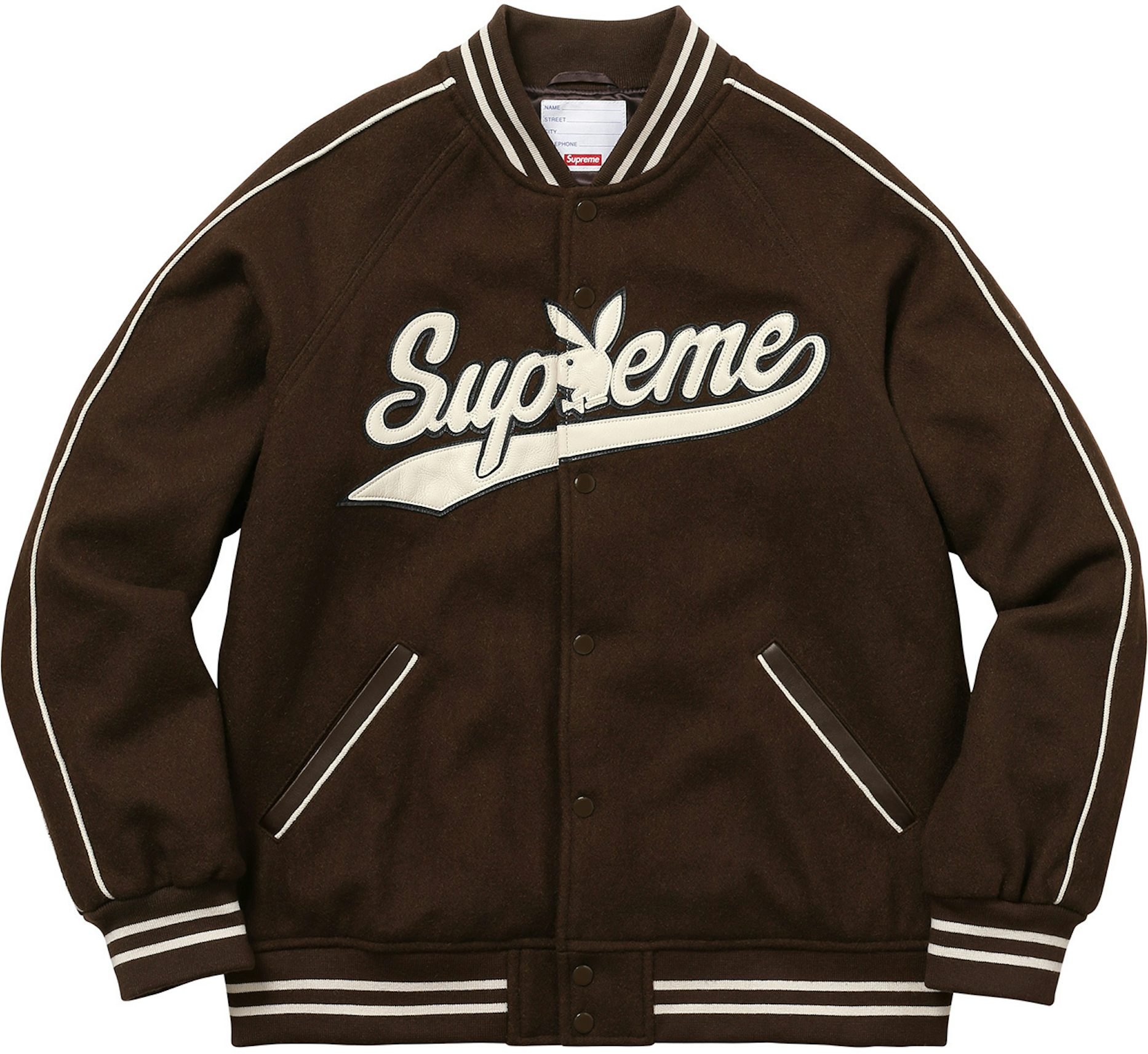 Supreme Black Wool & Leather Bone Print Varsity Jacket M Supreme