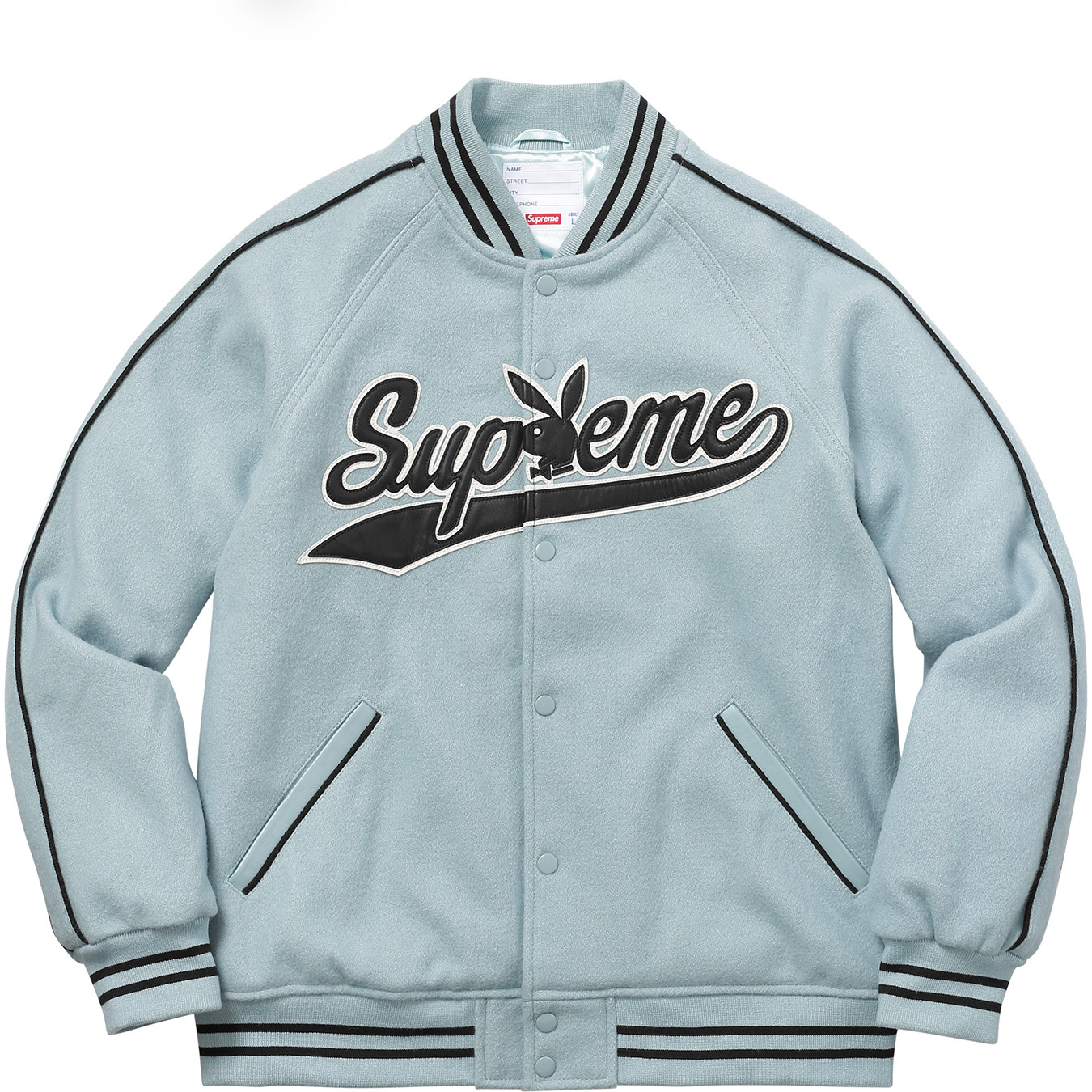 Supreme Playboy Wool Varsity Jacket Dusty Blue - FW17 Men's - US
