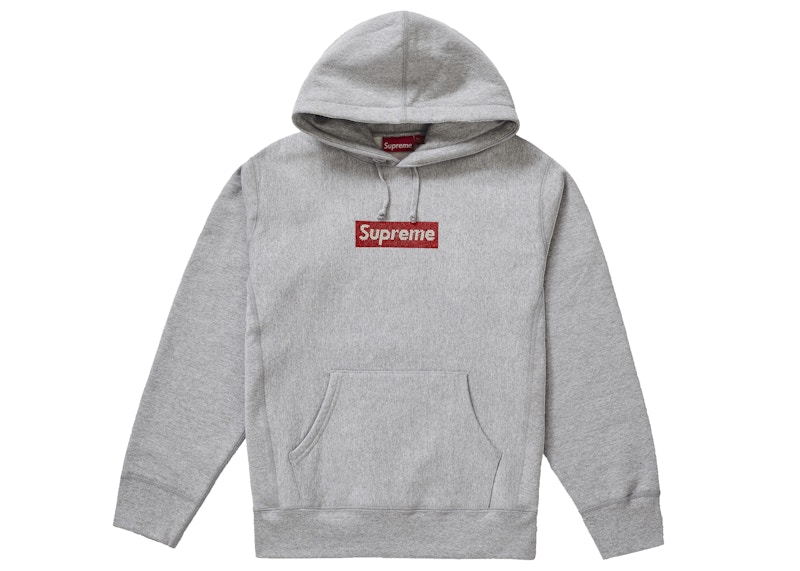 Supreme Swarovski Box Logo Hooded Sweatshirt Heather Grey 