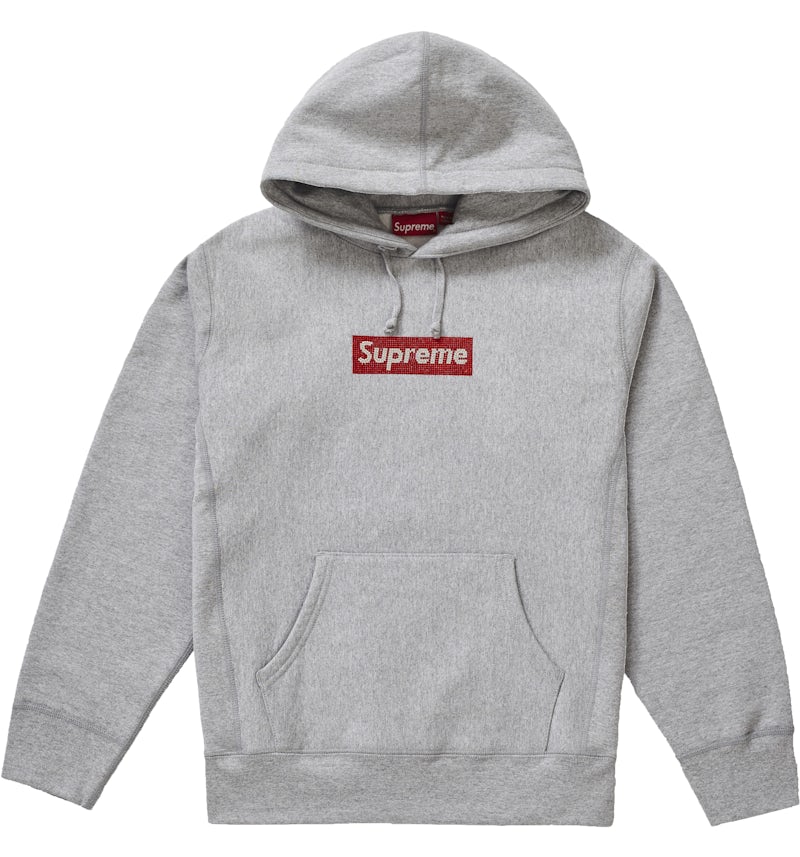 Supreme Swarovski Box Logo Hooded Sweatshirt Heather Grey Men's