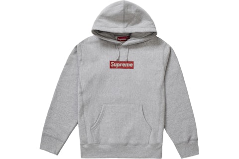 Supreme Swarovski Box Logo Hooded Sweatshirt Heather Grey Men's