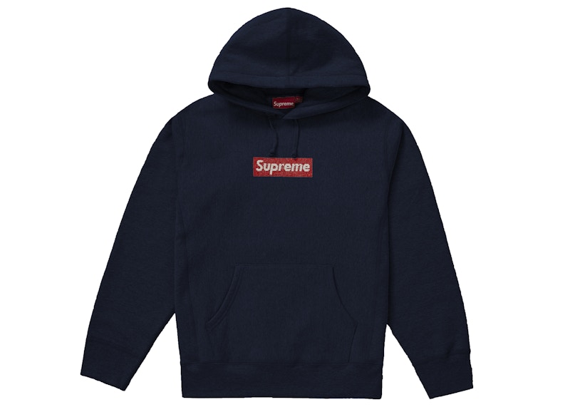 Supreme Swarovski Box Logo Hooded Sweatshirt Navy Men's - SS19 - US