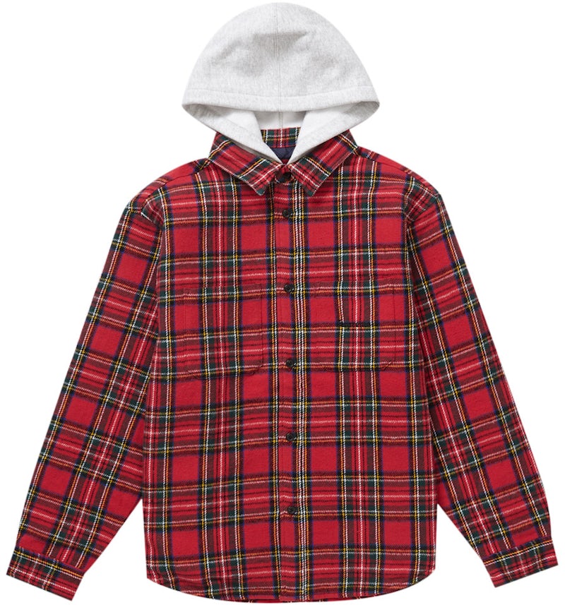 Supreme Tartan Flannel Hooded Shirt Red Men's FW23 US