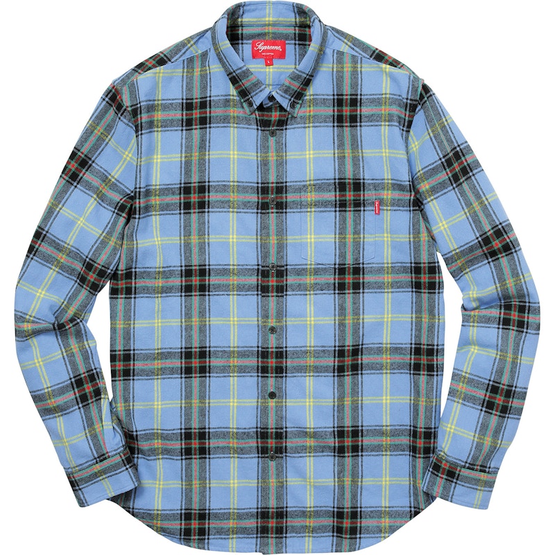 Supreme Plaid Flannel Shirt 青 Мサイズ