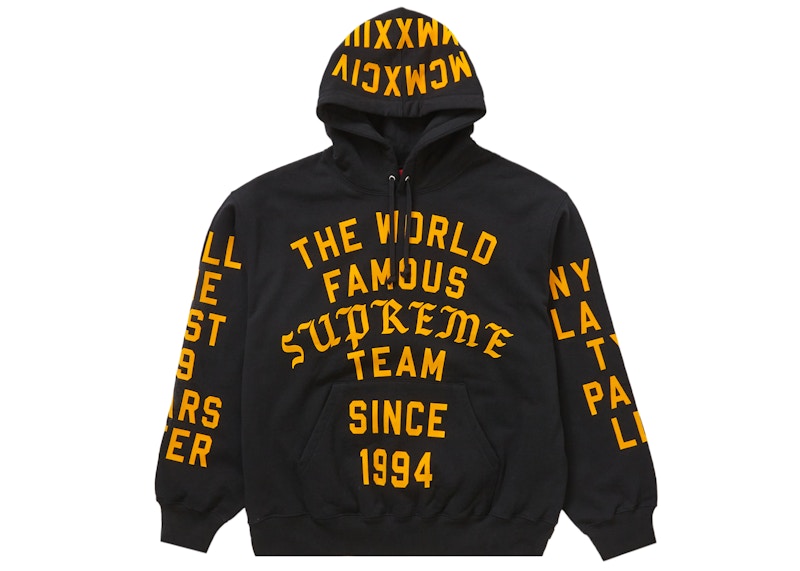 Supreme Team Flocked Hooded Sweatshirt Black Men's - SS23 - US