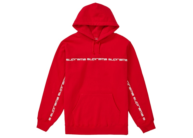 Supreme Text Stripe Hooded Sweatshirt Red Men's - FW18 - GB