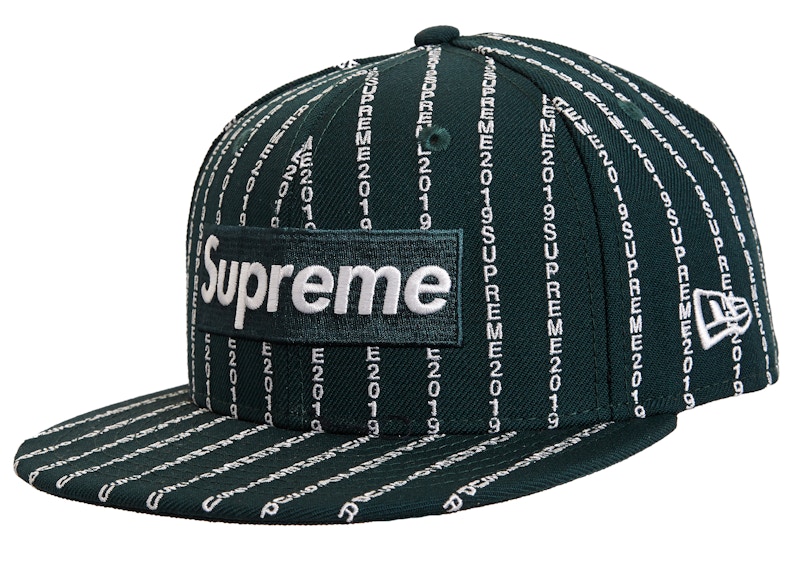 Supreme Text Stripe New Era Cap Dark Green Men's - SS19 - US