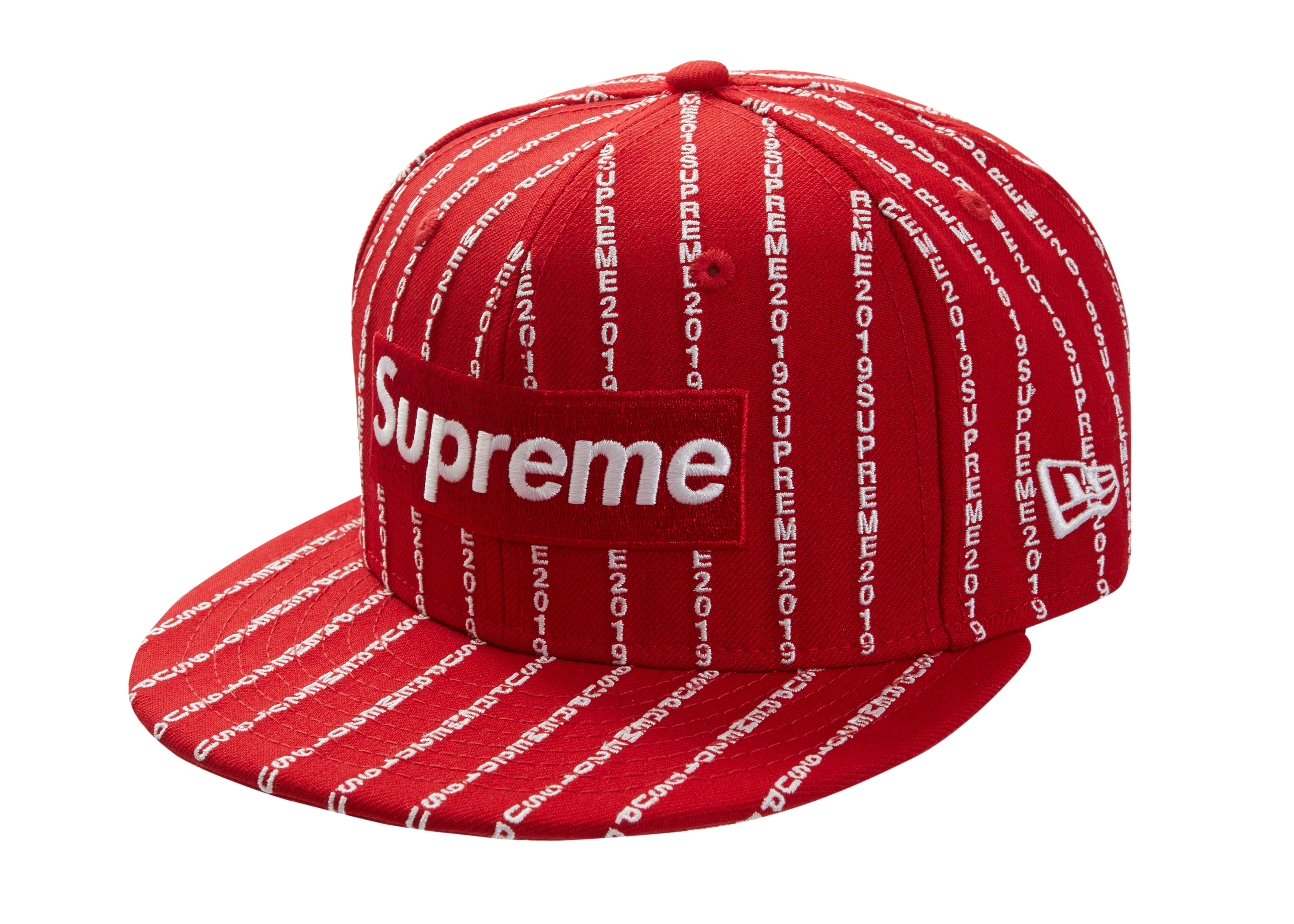 Supreme Text Stripe New Era Cap Red