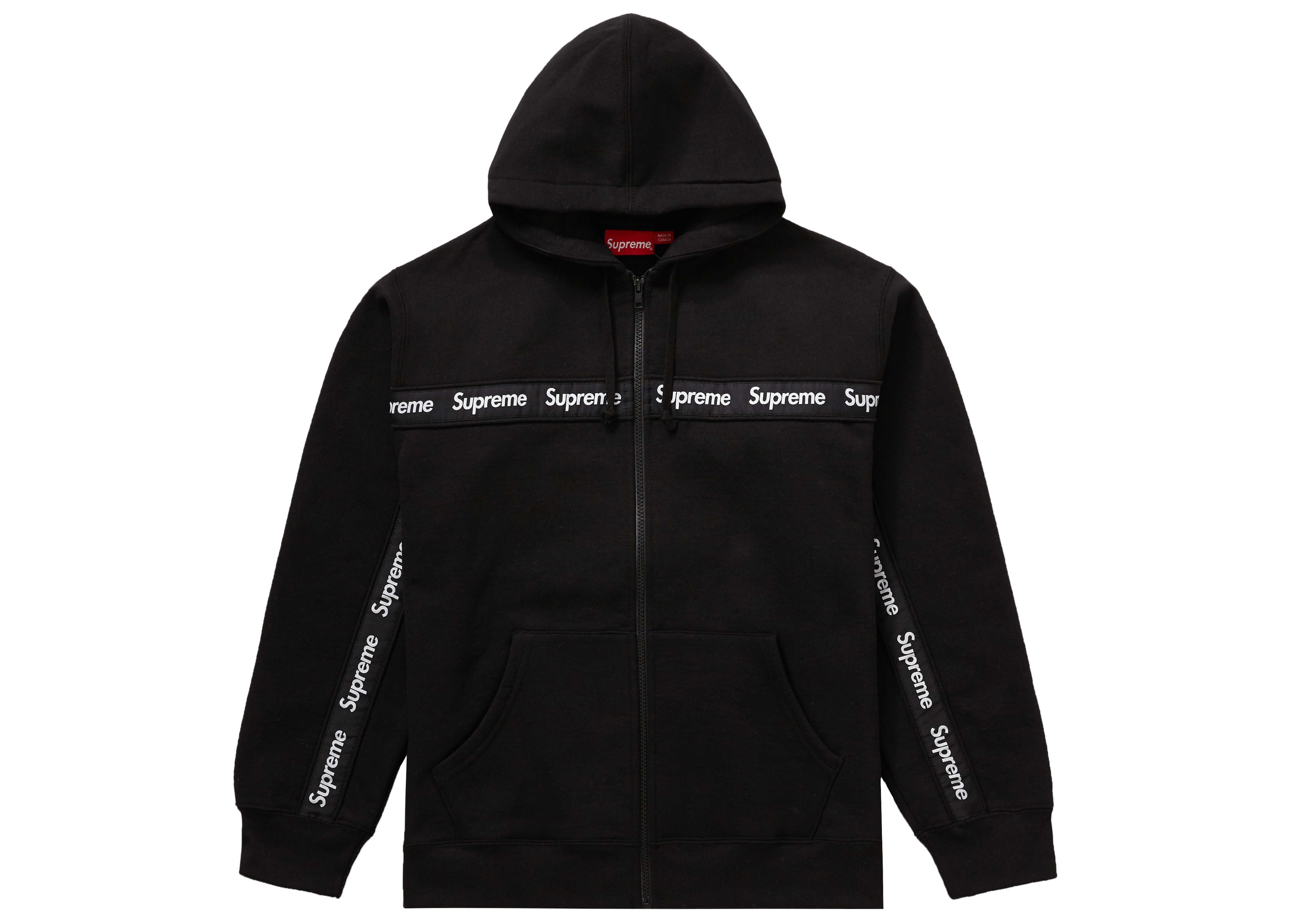 Supreme Text Stripe Zip Up Hooded Sweatshirt Black