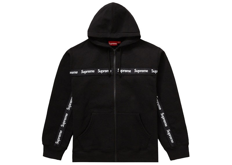 Supreme Text Stripe Zip Up Hooded Sweatshirt Black Men's - FW19 - GB