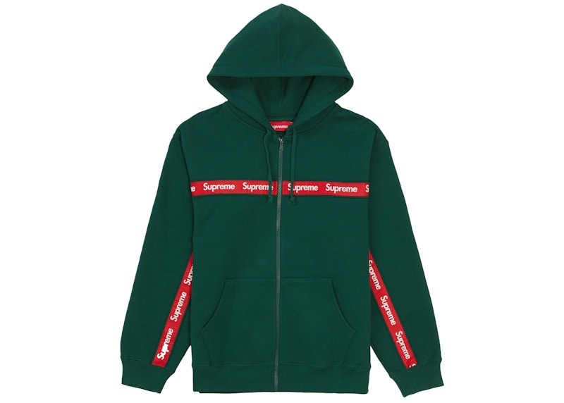 Supreme Text Stripe Zip Up Hooded Sweatshirt Dark Green Men's