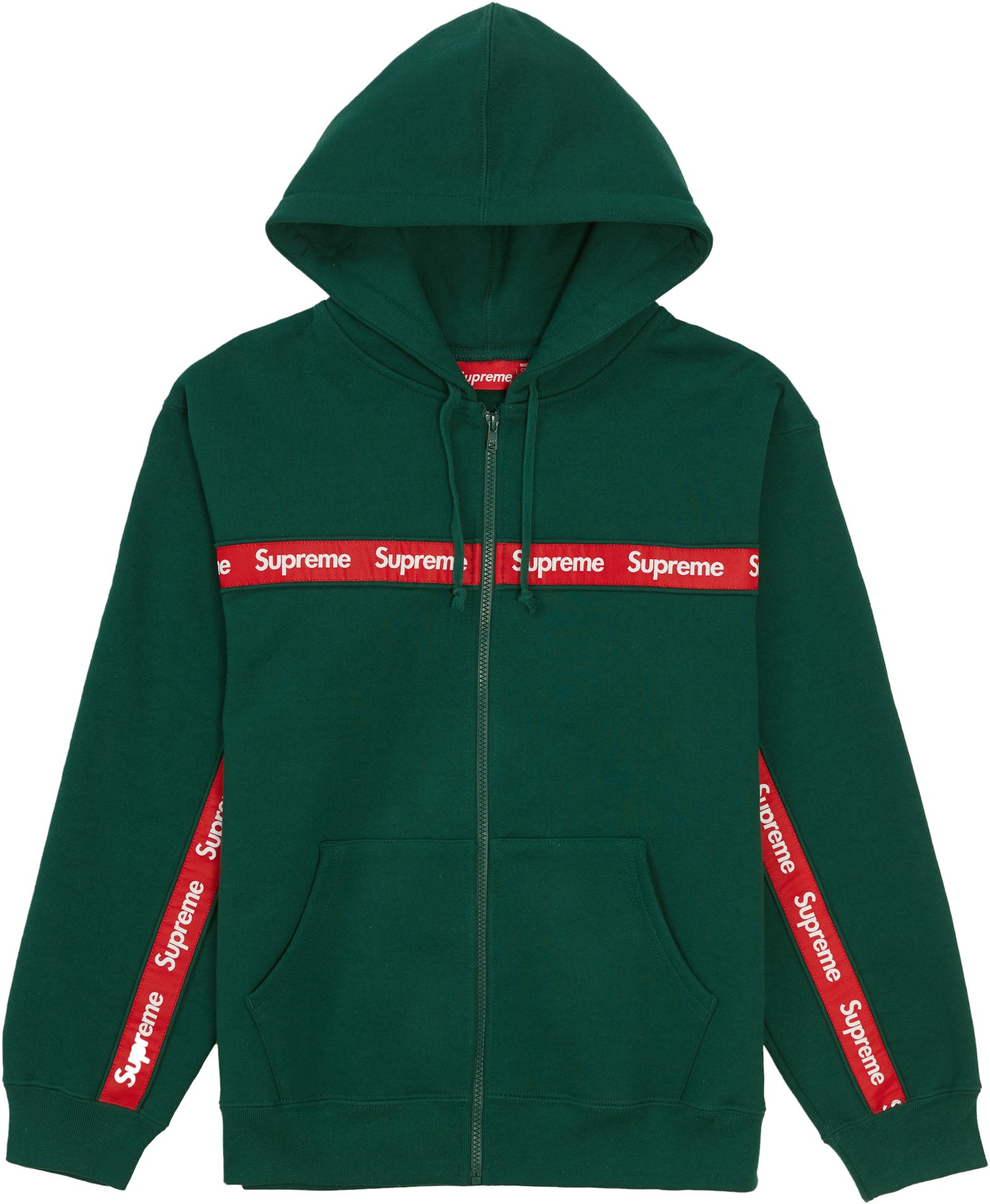 Supreme Text Stripe Zip Up Hooded Sweatshirt Dark Green - FW19