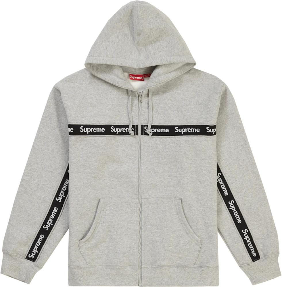 Supreme Text Stripe Zip Up Hooded Sweatshirt Heather Grey Men's - FW19 - US