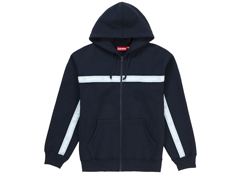 Supreme Text Stripe Zip Up Hooded Sweatshirt Navy 男士- FW19 - TW