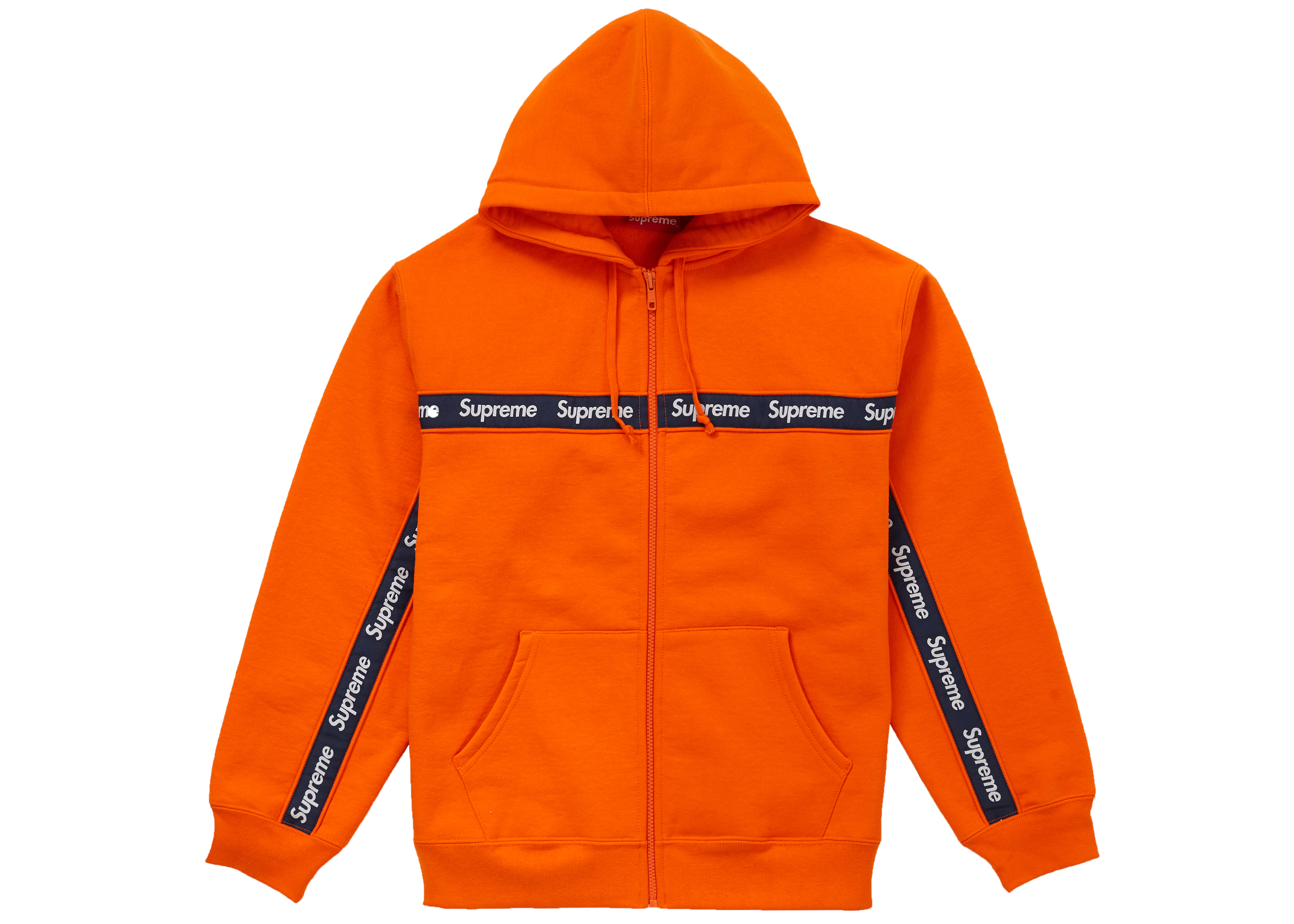 Supreme Text Stripe Zip Up Hooded Sweatshirt Orange - FW19 Men's - US