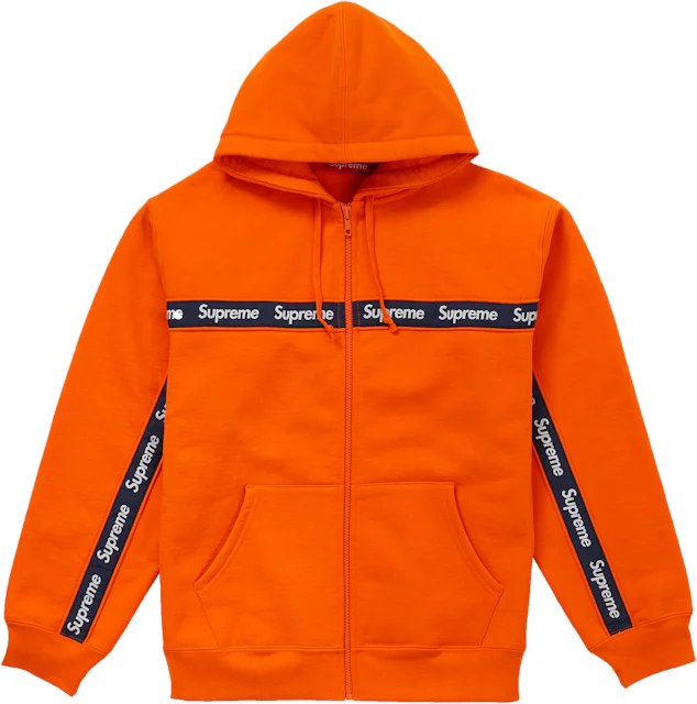 Supreme Text Stripe Zip Up Hooded Sweatshirt Orange Men's - FW19 - US