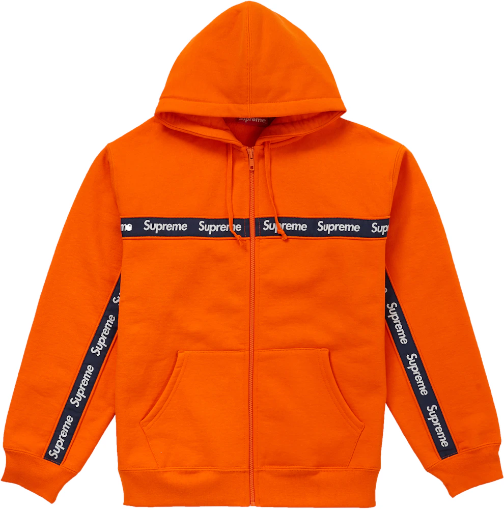 Supreme Text Stripe Zip Up Hooded Sweatshirt Orange Men's - FW19 - US