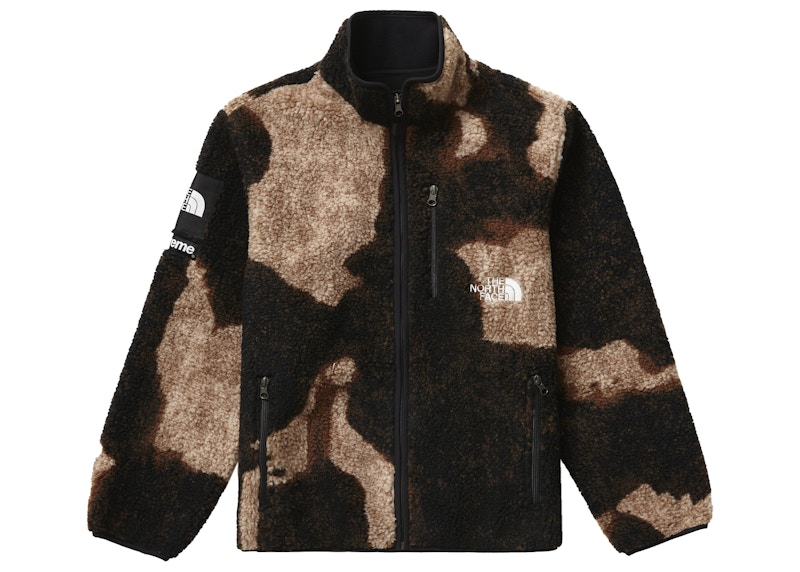 Supreme The North Face Bleached Denim Print Fleece Jacket Black