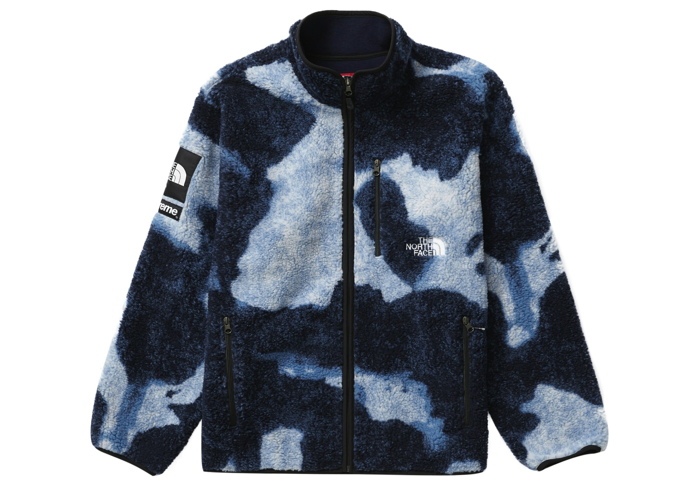Supreme The North Face Bleached Denim Print Fleece Jacket Indigo - FW21
