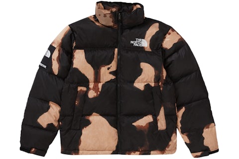 Supreme The North Face Bleached Denim Print Nuptse Jacket Black