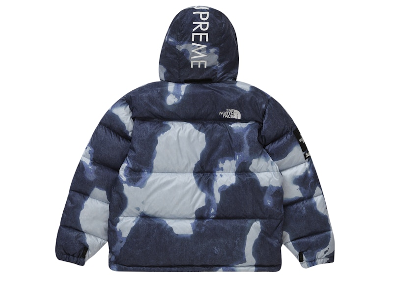 Supreme The North Face Bleached Denim Print Nuptse Jacket Indigo