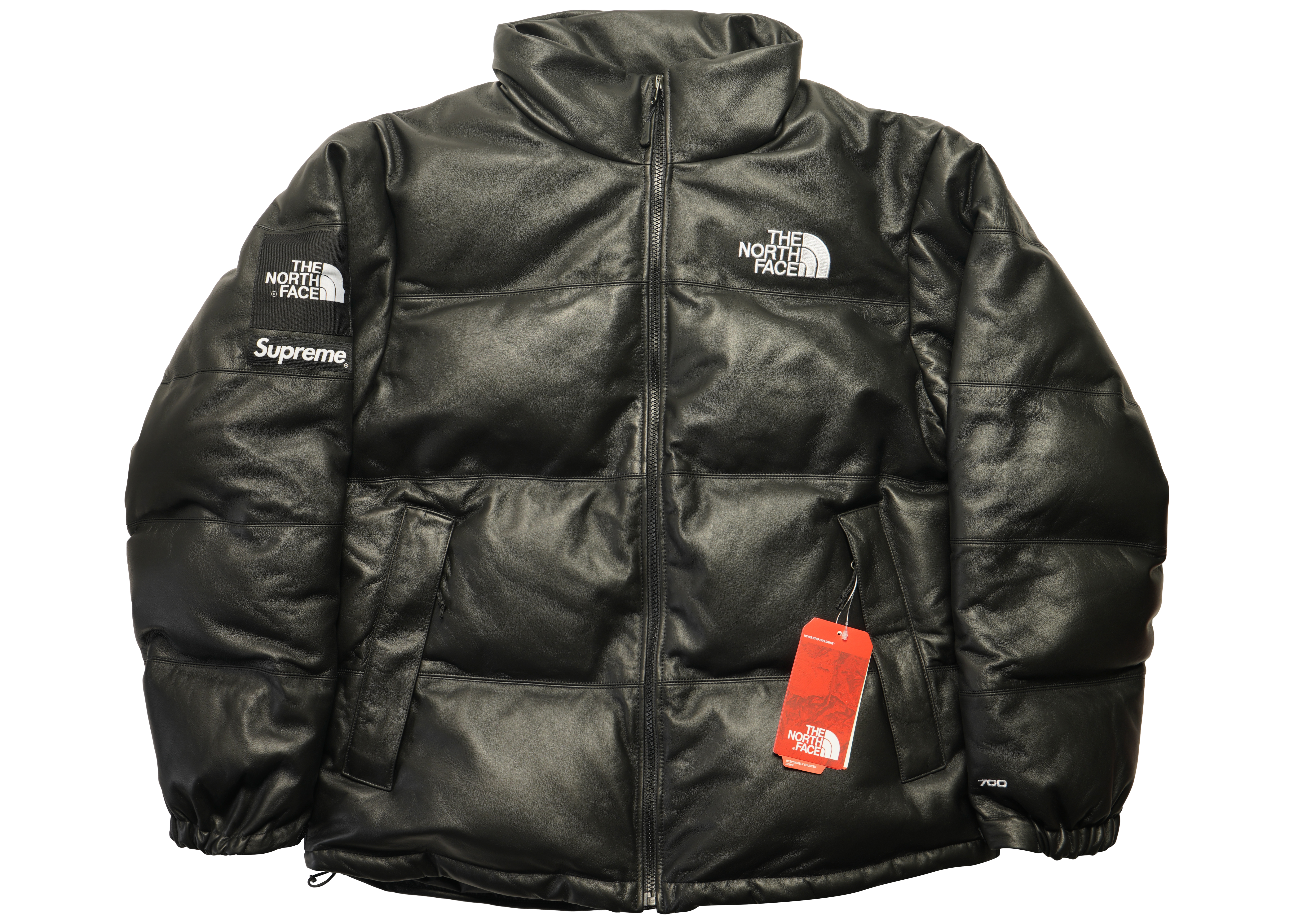 Supreme The North Face Leather Nuptse Jacket Black Men's - FW17 - US