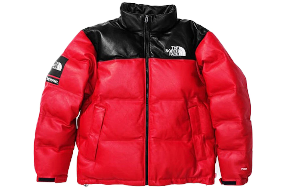 North Face Leather Nuptse Jacket Red