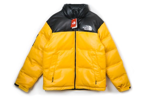 Supreme The North Face Leather Nuptse Jacket Yellow Men's FW17 US
