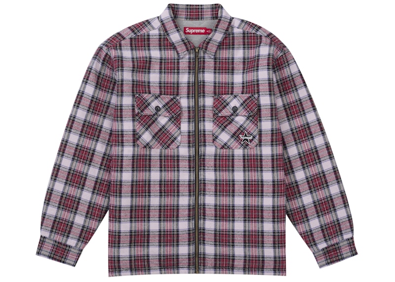 Supreme Thermal Lined Zip Up Flannel Shirt Red Men's - FW25 - US