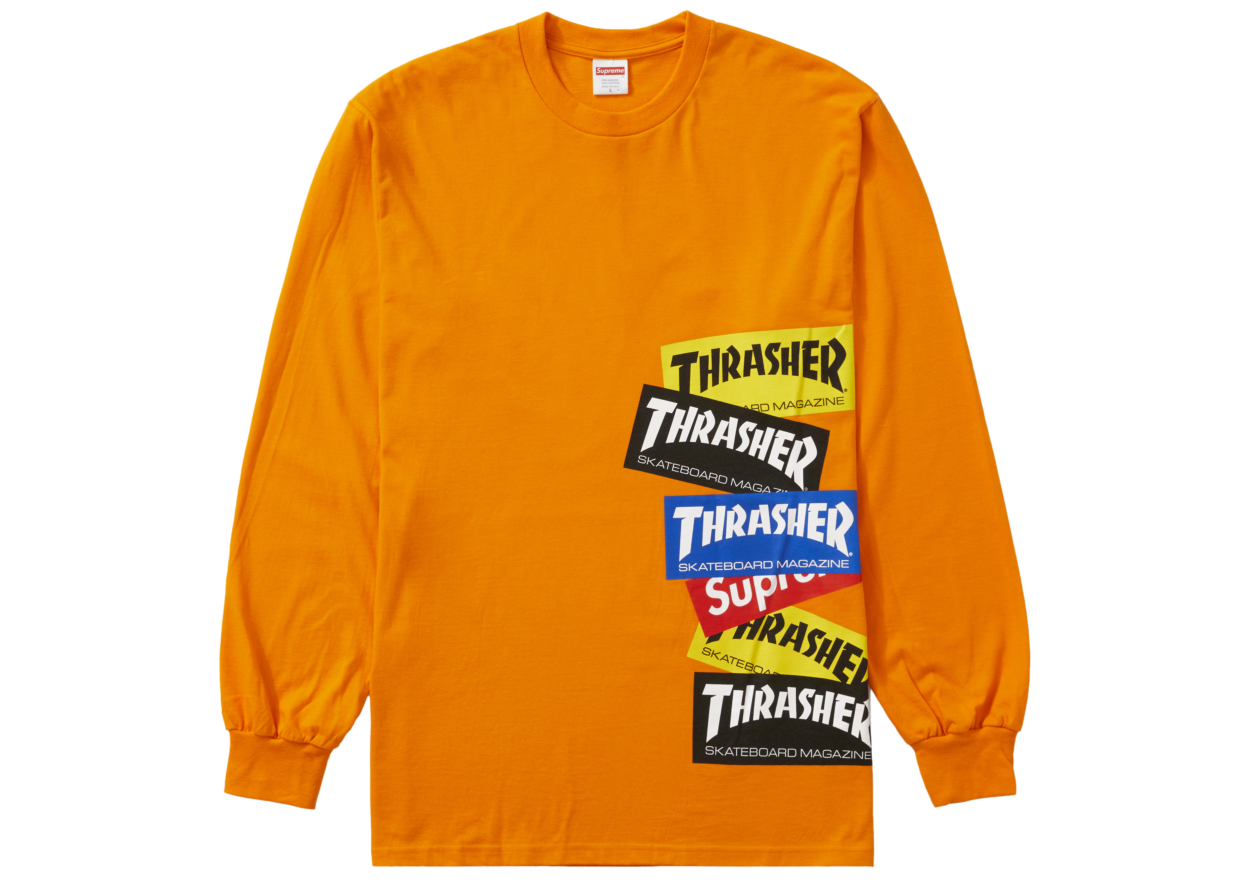 Supreme Thrasher Multi Logo L/S Tee Orange Men's - FW21 - US