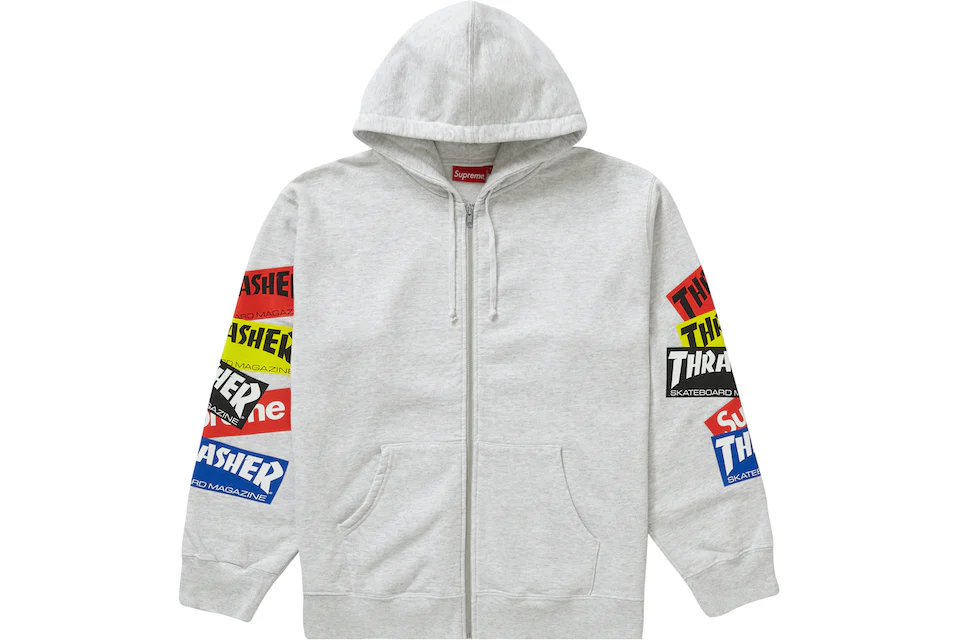 Supreme Thrasher Multi Logo Zip Up Hooded Sweatshirt Ash Grey